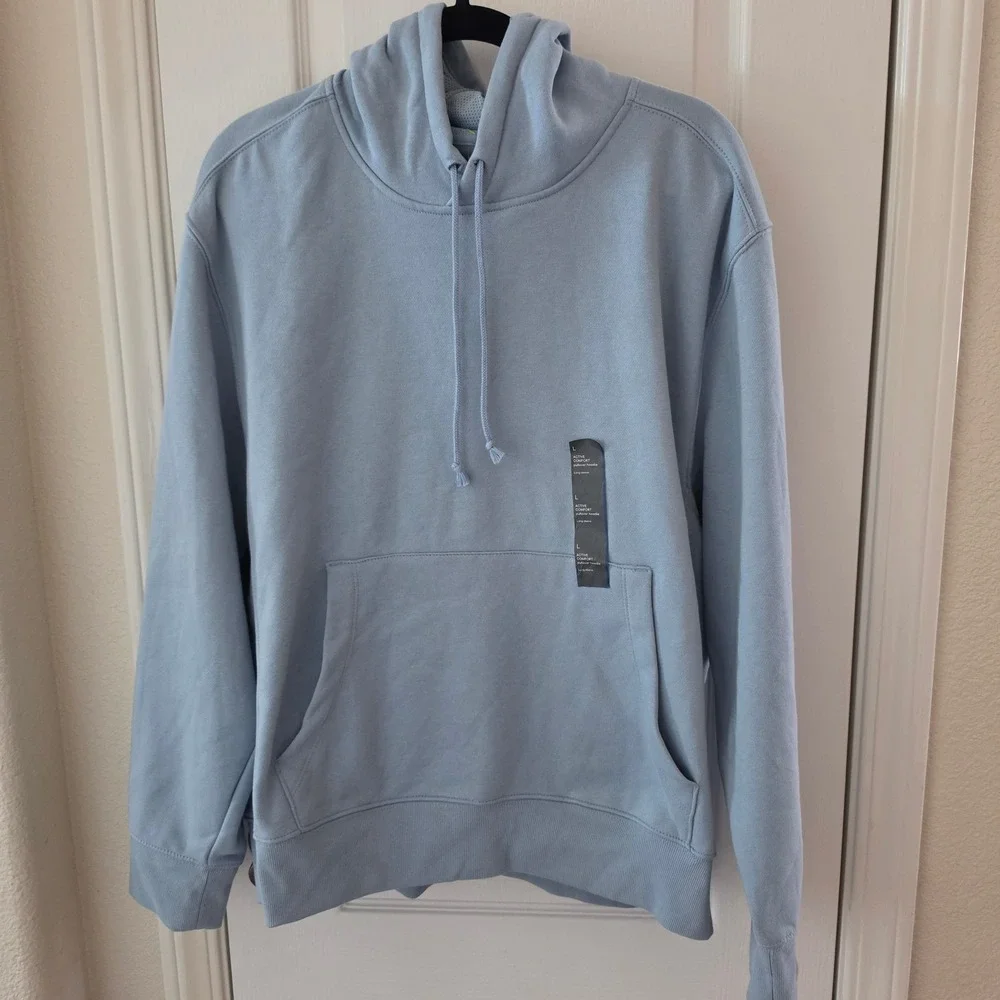 All In Motion Active Comfort Mens Fleece Pullover Hoodie Blue Gray Large NWT